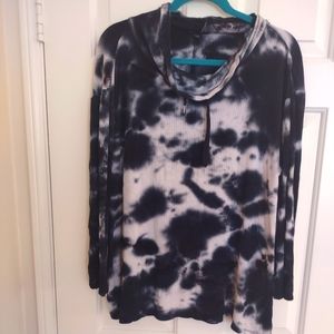 Lane Bryant Blue Tie-Dye Cowl Neck Top